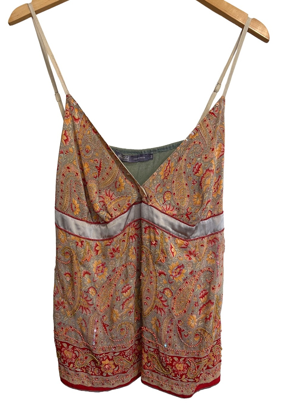 Vintage Hale Bob Beaded Silk Paisley Cami Top - Y2K Boho